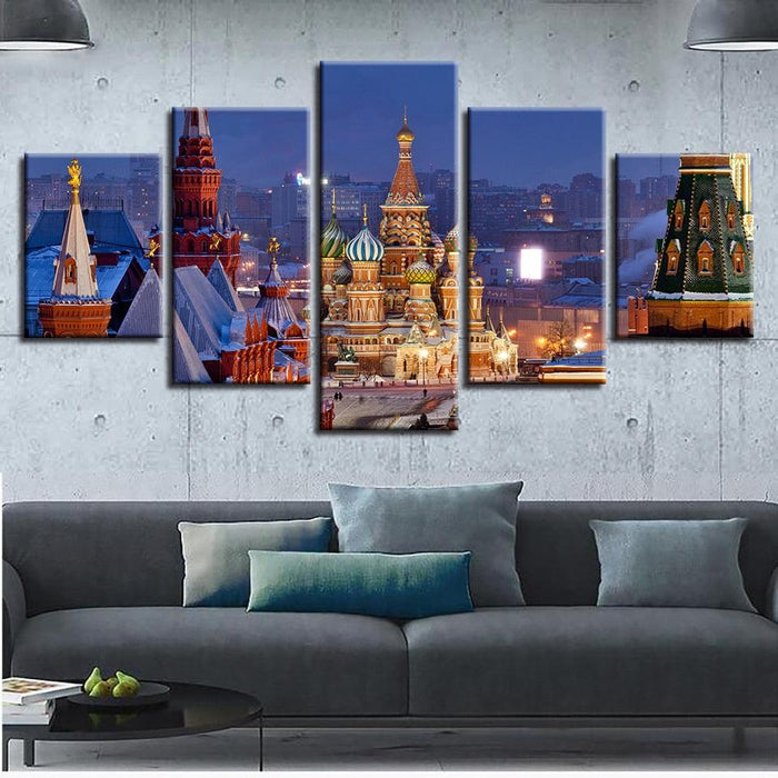 Saint Basil's Cathedral 5 Piece HD Multi Panel Canvas Wall Art Frame - Original Frame