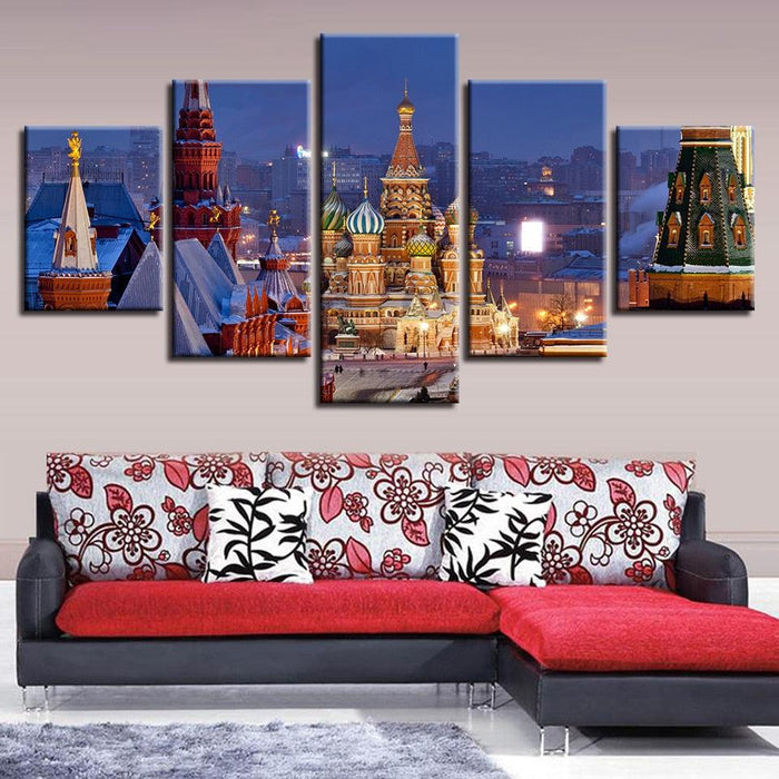 Saint Basil's Cathedral 5 Piece HD Multi Panel Canvas Wall Art Frame - Original Frame