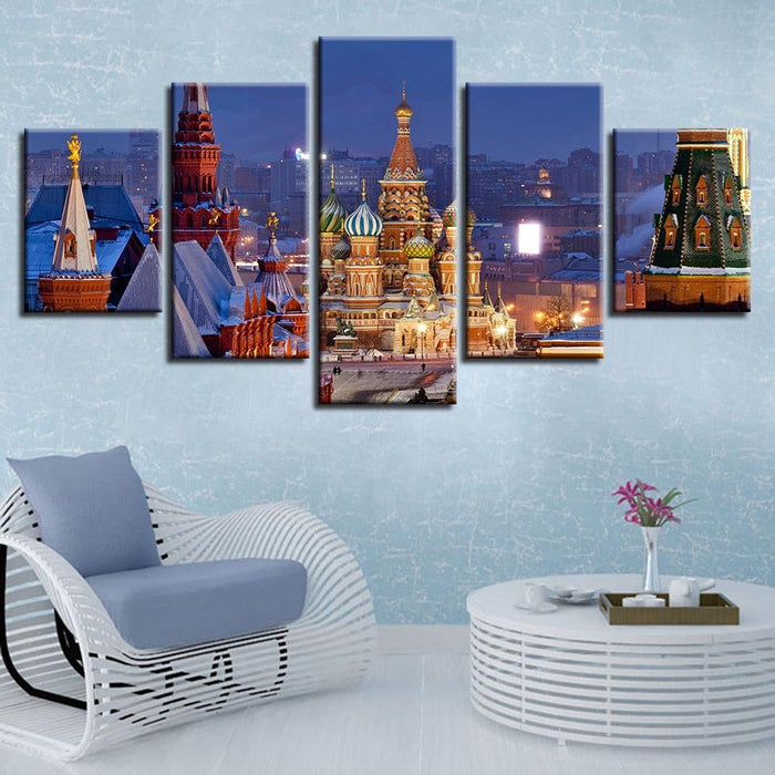 Saint Basil's Cathedral 5 Piece HD Multi Panel Canvas Wall Art Frame - Original Frame