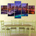 Seaside City Night 5 Piece HD Multi Panel Canvas Wall Art Frame - Original Frame