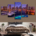 Seaside City Night 5 Piece HD Multi Panel Canvas Wall Art Frame - Original Frame