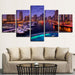 Seaside City Night 5 Piece HD Multi Panel Canvas Wall Art Frame - Original Frame