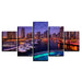 Seaside City Night 5 Piece HD Multi Panel Canvas Wall Art Frame - Original Frame