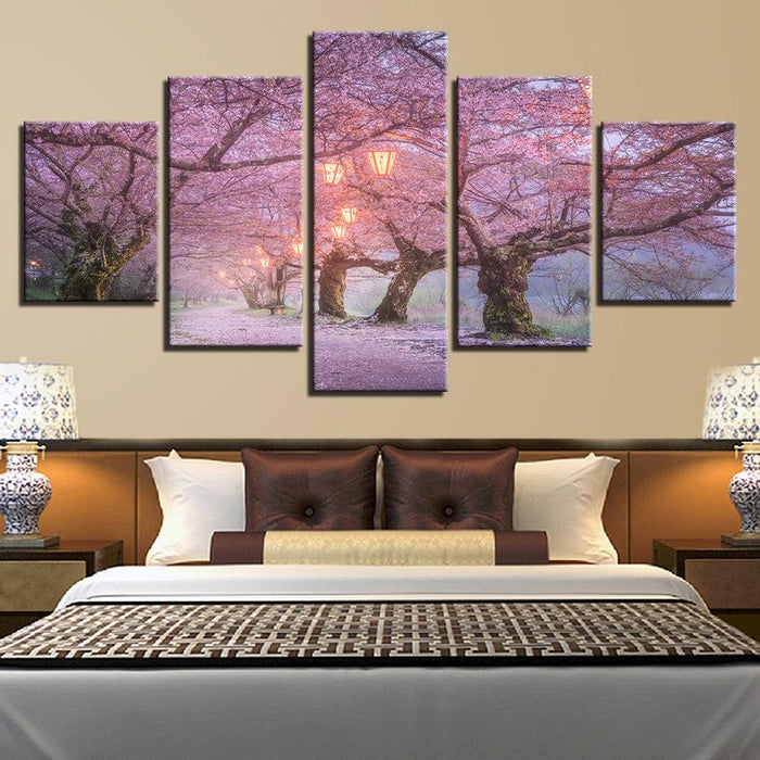 Cherry Blossom 5 Piece HD Multi Panel Canvas Wall Art Frame - Original Frame