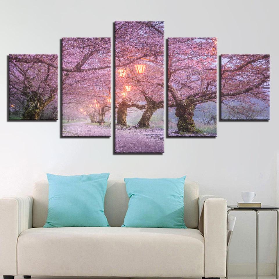 Cherry Blossom 5 Piece HD Multi Panel Canvas Wall Art Frame - Original Frame