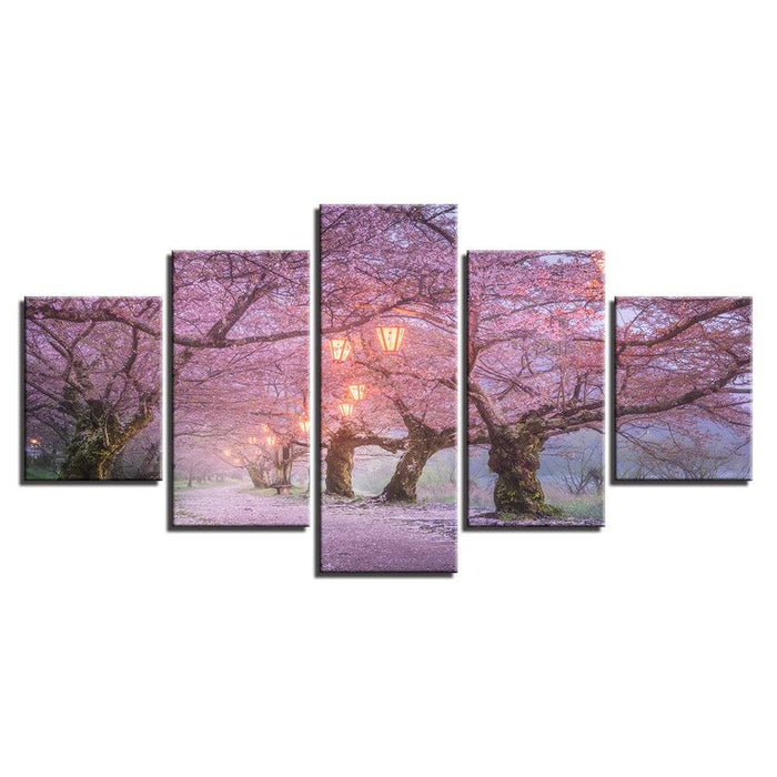 Cherry Blossom 5 Piece HD Multi Panel Canvas Wall Art Frame - Original Frame