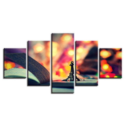 Paris Tower On The Book 5 Piece HD Multi Panel Canvas Wall Art Frame - Original Frame