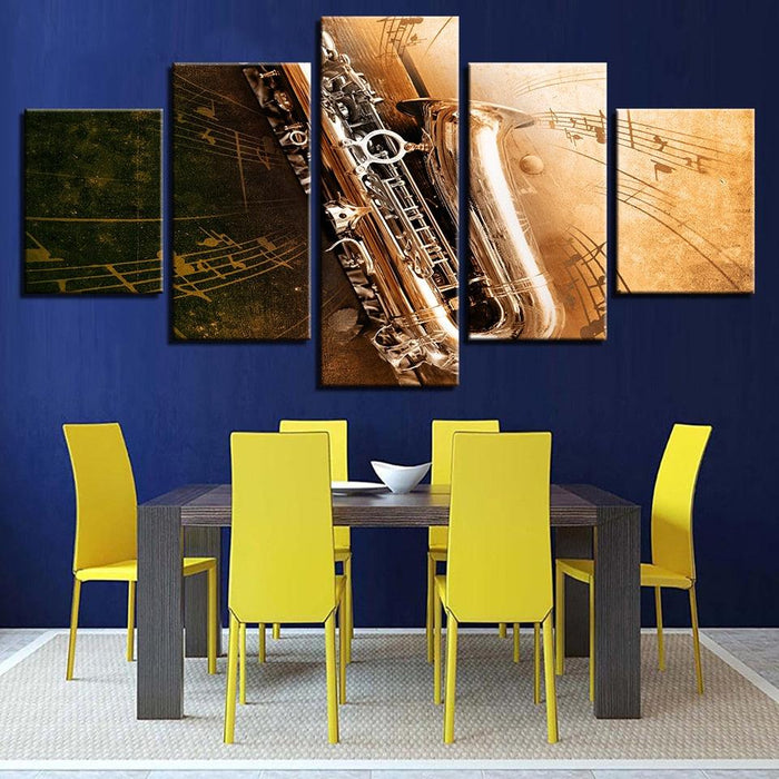 Saxophone 5 Piece HD Multi Panel Canvas Wall Art Frame