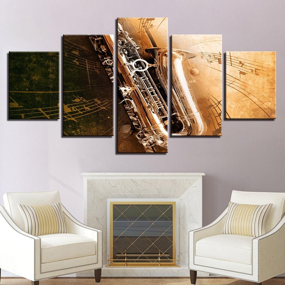 Saxophone 5 Piece HD Multi Panel Canvas Wall Art Frame - Original Frame