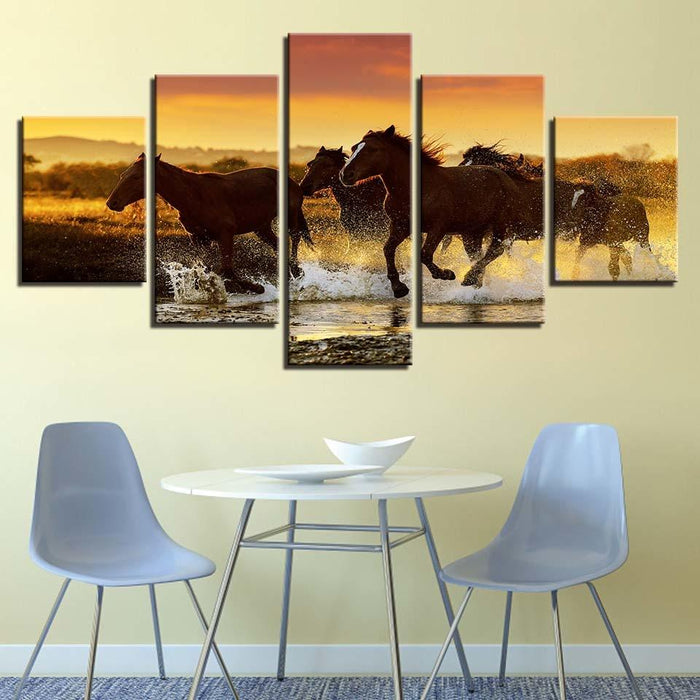 Galloping Steed 5 Piece HD Multi Panel Canvas Wall Art Frame - Original Frame