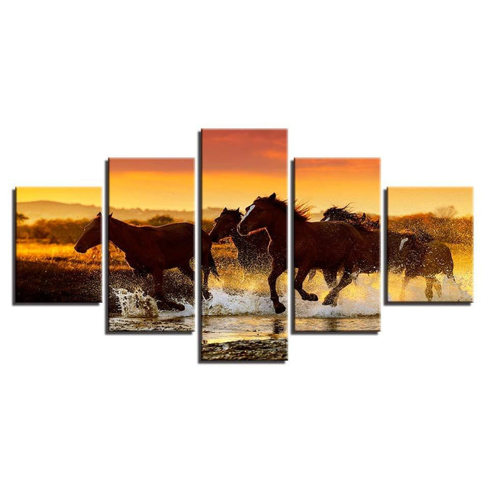 Galloping Steed 5 Piece HD Multi Panel Canvas Wall Art Frame - Original Frame