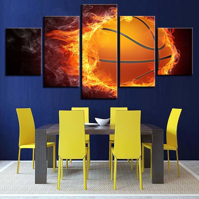 Basketball And Fire 5 Piece HD Multi Panel Canvas Wall Art Frame - Original Frame