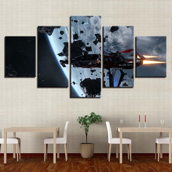 Spacecraft And Planet 5 Piece HD Multi Panel Canvas Wall Art Frame - Original Frame