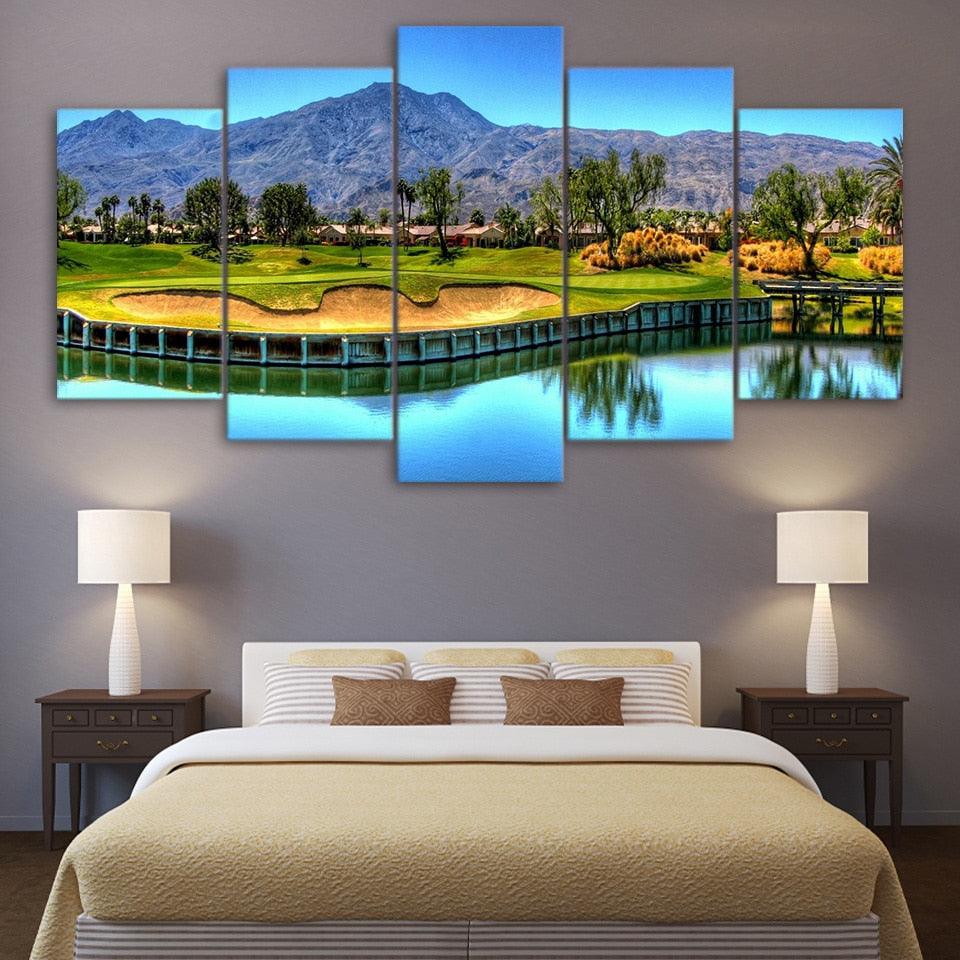 Mountain Golf Course 5 Piece HD Multi Panel Canvas Wall Art Frame - Original Frame