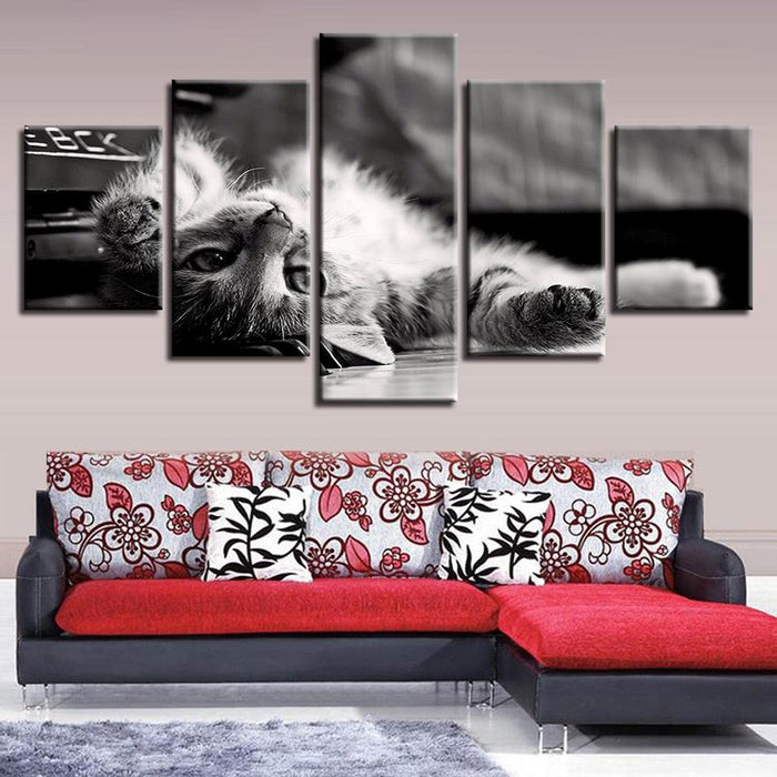 Tabby Cat 5 Piece HD Multi Panel Canvas Wall Art Frame - Original Frame