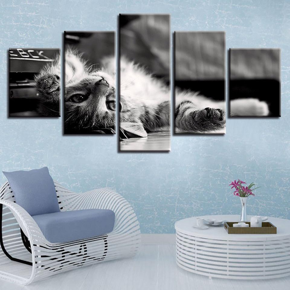 Tabby Cat 5 Piece HD Multi Panel Canvas Wall Art Frame - Original Frame