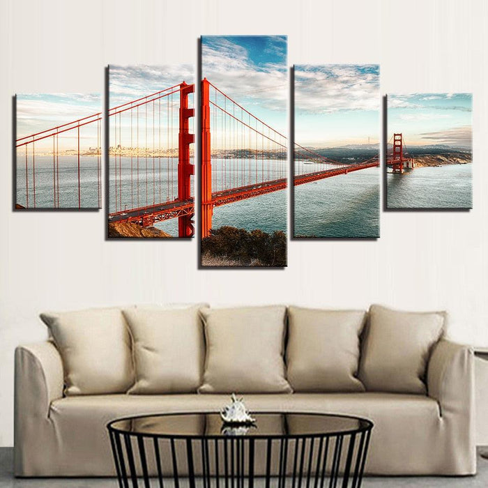 Golden Gate Bridge 5 Piece HD Multi Panel Canvas Wall Art Frame