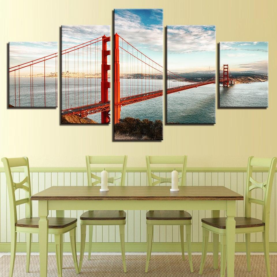 Golden Gate Bridge 5 Piece HD Multi Panel Canvas Wall Art Frame - Original Frame