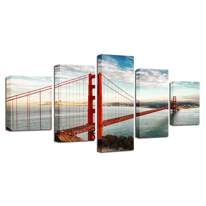 Golden Gate Bridge 5 Piece HD Multi Panel Canvas Wall Art Frame
