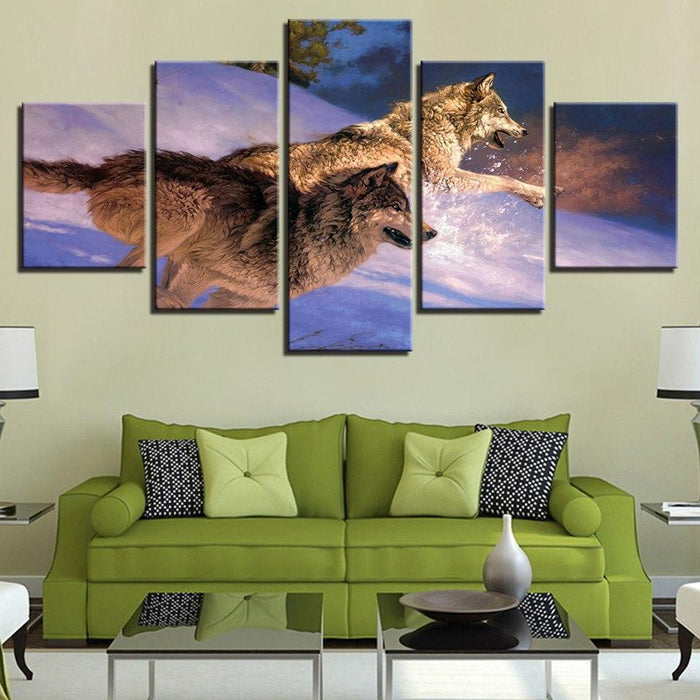 The Syberian Wolves 5 Piece HD Multi Panel Canvas Wall Art Frame - Original Frame