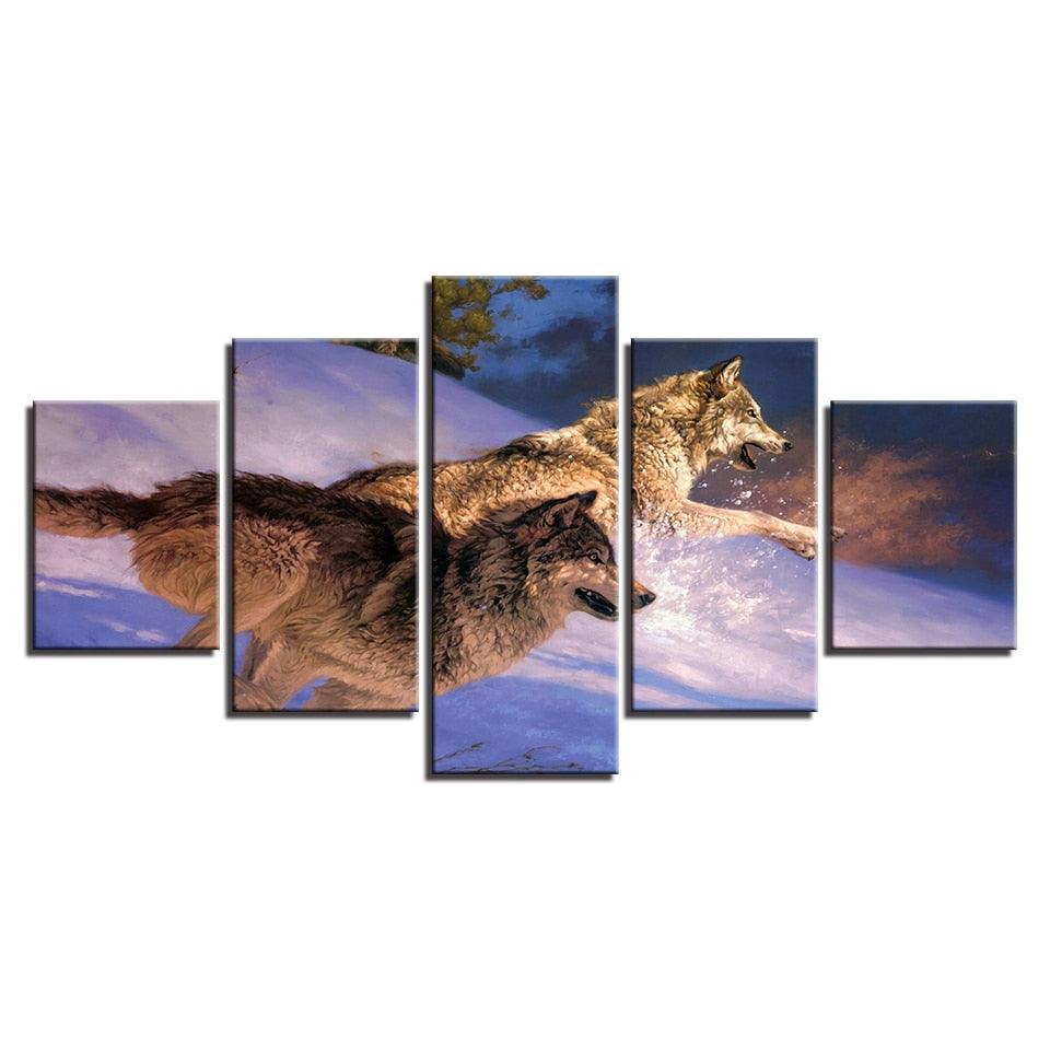 The Syberian Wolves 5 Piece HD Multi Panel Canvas Wall Art Frame - Original Frame
