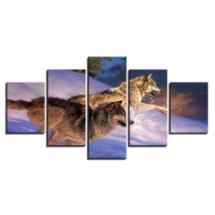 The Syberian Wolves 5 Piece HD Multi Panel Canvas Wall Art Frame