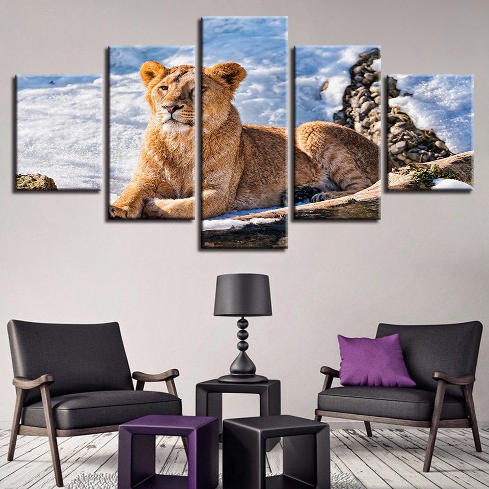 Lioness Resting 5 Piece HD Multi Panel Canvas Wall Art Frame - Original Frame