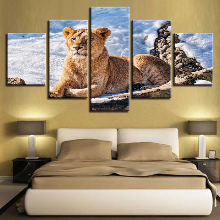 Lioness Resting 5 Piece HD Multi Panel Canvas Wall Art Frame - Original Frame