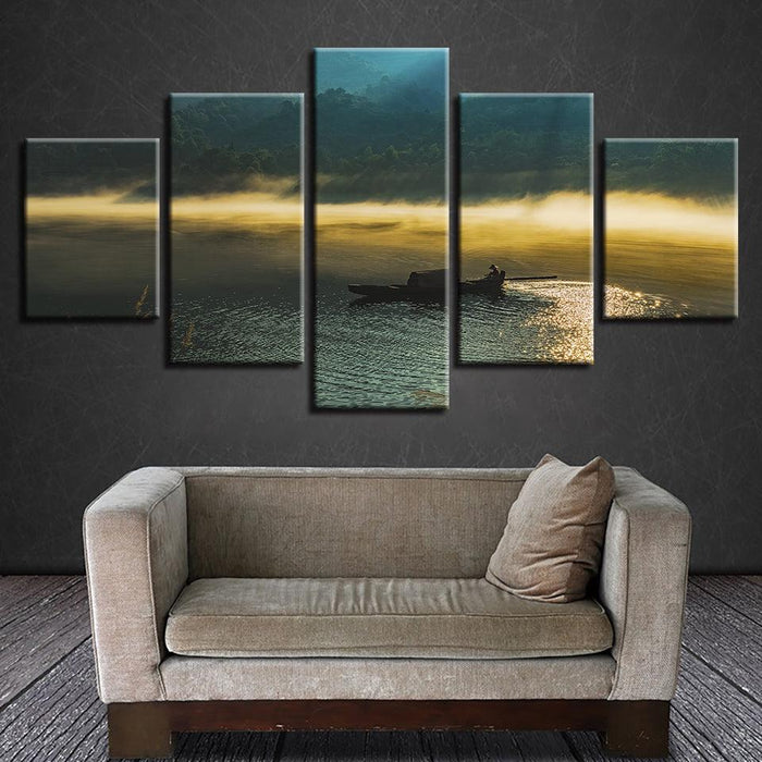 Early Morning Mist 5 Piece HD Multi Panel Canvas Wall Art Frame - Original Frame