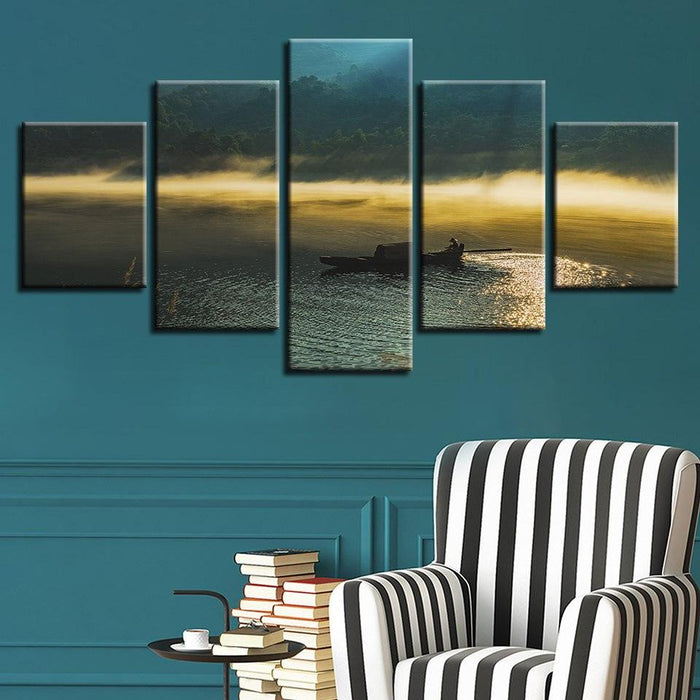 Early Morning Mist 5 Piece HD Multi Panel Canvas Wall Art Frame - Original Frame