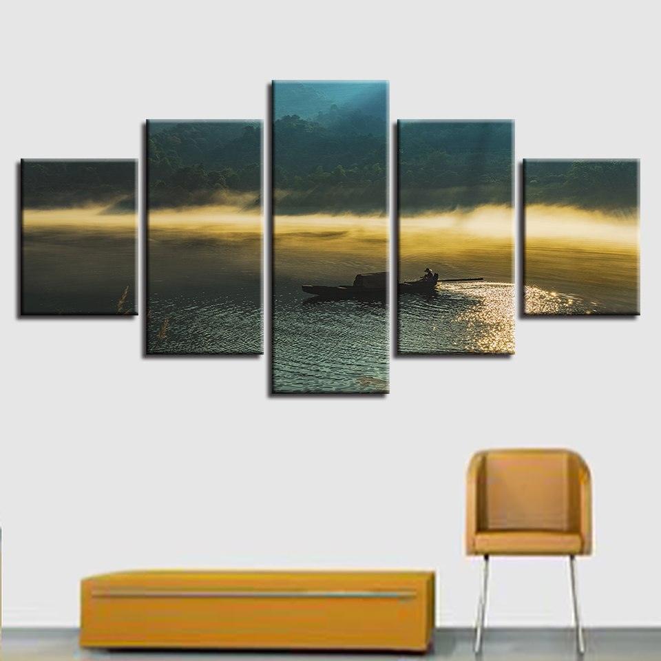Early Morning Mist 5 Piece HD Multi Panel Canvas Wall Art Frame - Original Frame