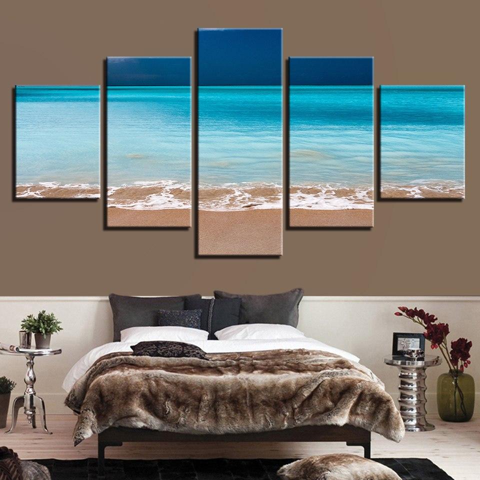 Blue Calm Sea 5 Piece HD Multi Panel Canvas Wall Art Frame - Original Frame