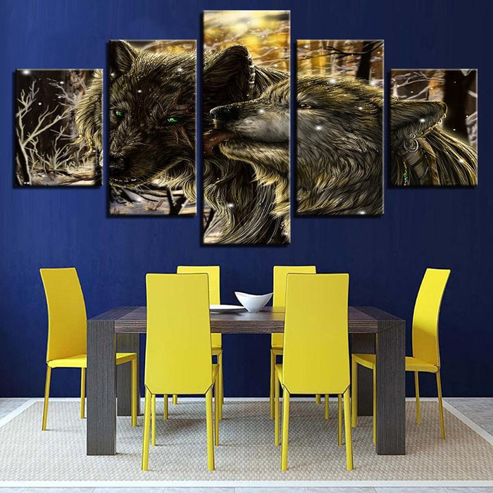 Snow Wolves 5 Piece HD Multi Panel Canvas Wall Art Frame