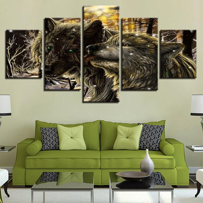Snow Wolves 5 Piece HD Multi Panel Canvas Wall Art Frame