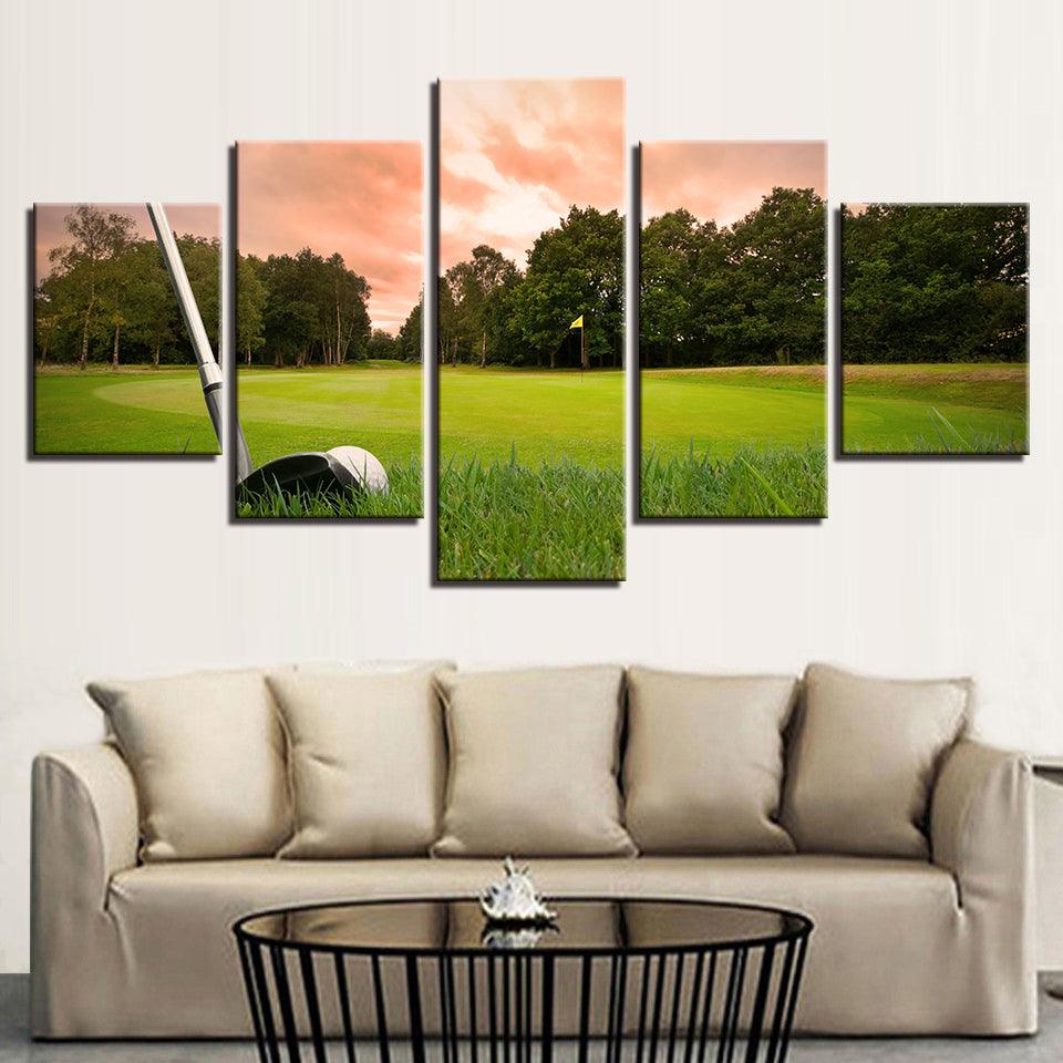Golf Course 5 Piece HD Multi Panel Canvas Wall Art Frame - Original Frame