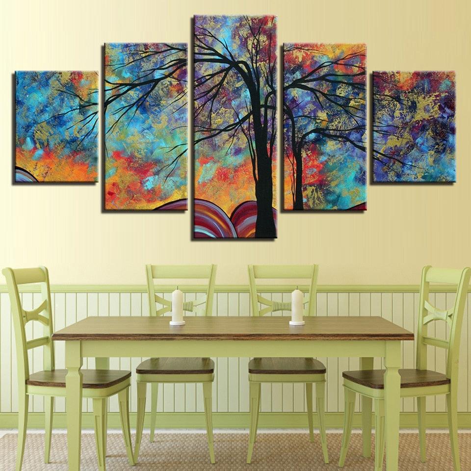 Colorful Tree 5 Piece HD Multi Panel Canvas Wall Art Frame - Original Frame