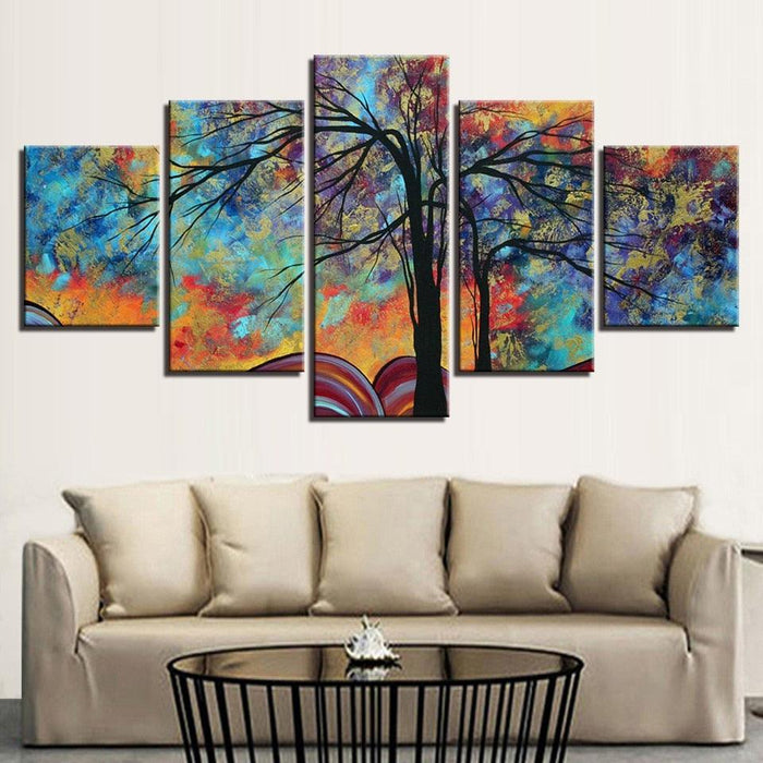 Colorful Tree 5 Piece HD Multi Panel Canvas Wall Art Frame - Original Frame