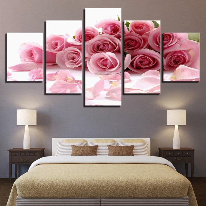 Pink Roses Bouquet 5 Piece HD Multi Panel Canvas Wall Art - Original Frame