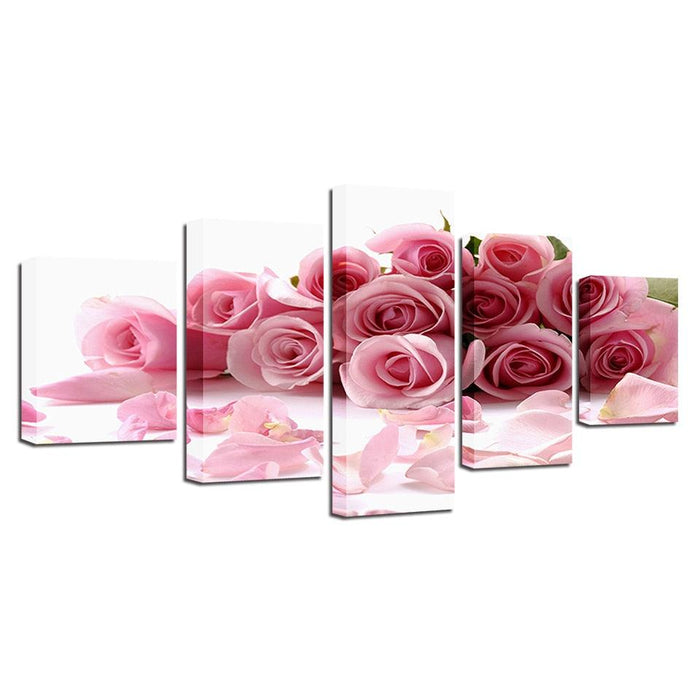 Pink Roses Bouquet 5 Piece HD Multi Panel Canvas Wall Art - Original Frame