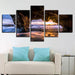 Sunrise on Ocean Waves 5 Piece HD Multi Panel Canvas Wall Art Frame - Original Frame