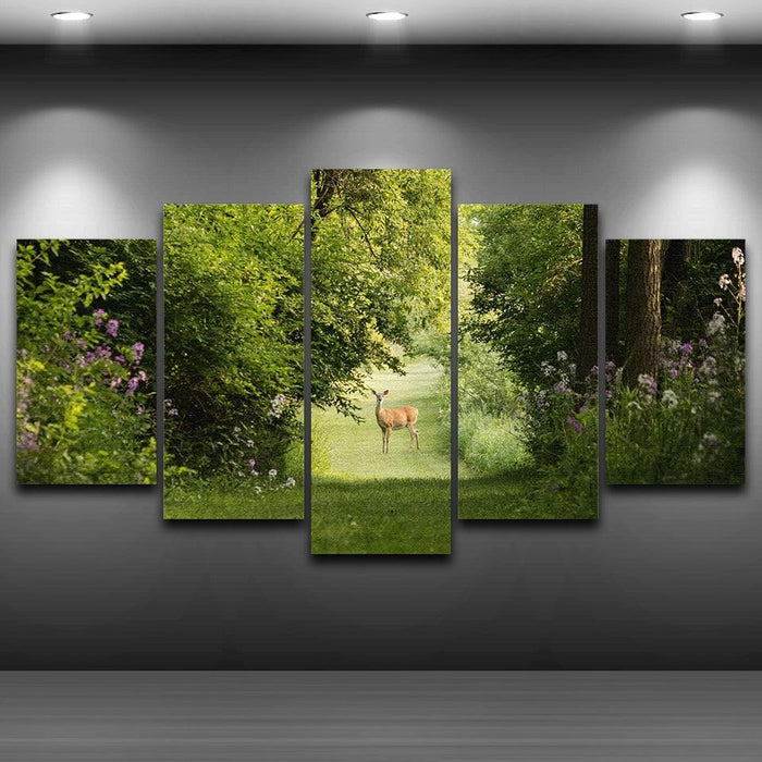 Deer Natural 5 Piece HD Multi Panel Canvas Wall Art Frame