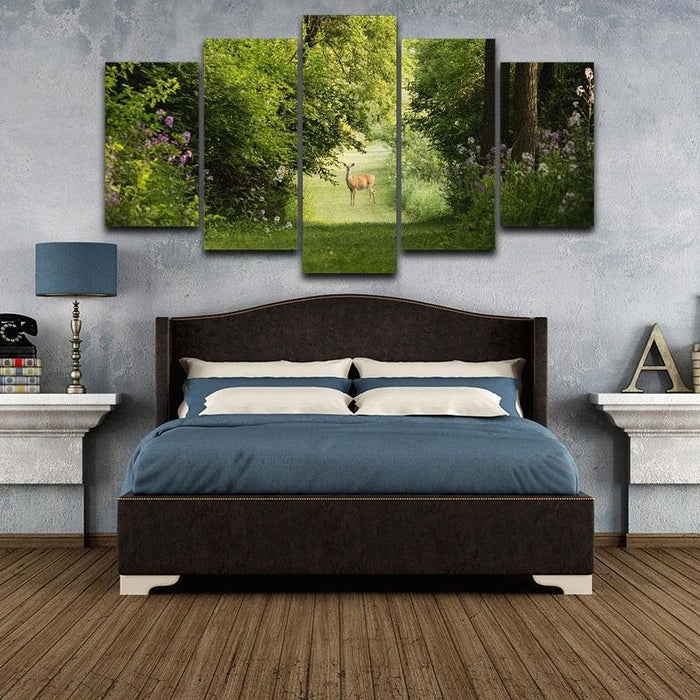 Deer Natural 5 Piece HD Multi Panel Canvas Wall Art Frame