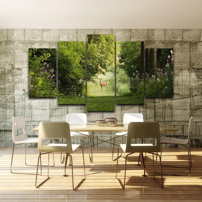 Deer Natural 5 Piece HD Multi Panel Canvas Wall Art Frame - Original Frame