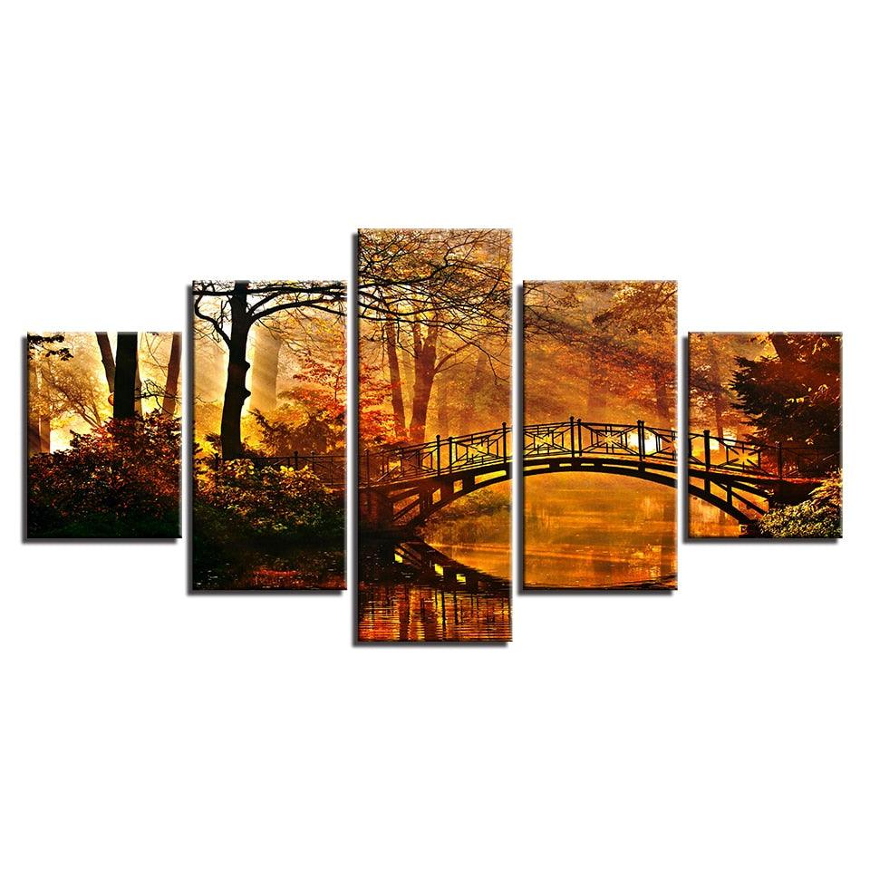 Sun Shining Bridge 5 Piece HD Multi Panel Canvas Wall Art Frame - Original Frame