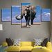 Elephant Theme 5 Piece HD Multi Panel Canvas Wall Art Frame - Original Frame