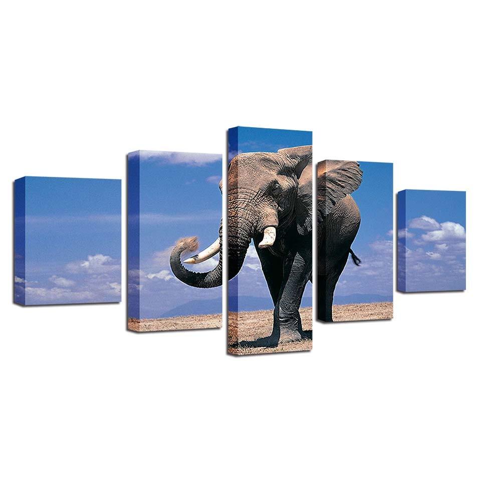 Elephant Theme 5 Piece HD Multi Panel Canvas Wall Art Frame - Original Frame