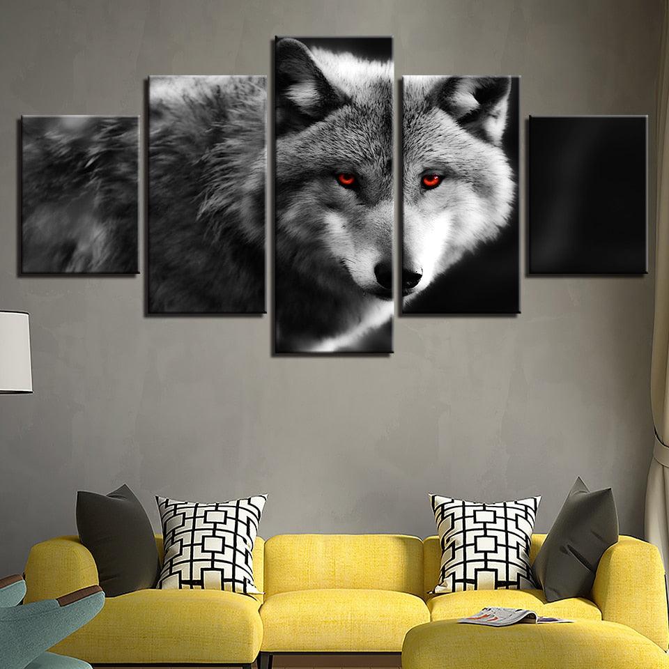 Wolf 5 Piece HD Multi Panel Canvas Wall Art Frame - Original Frame