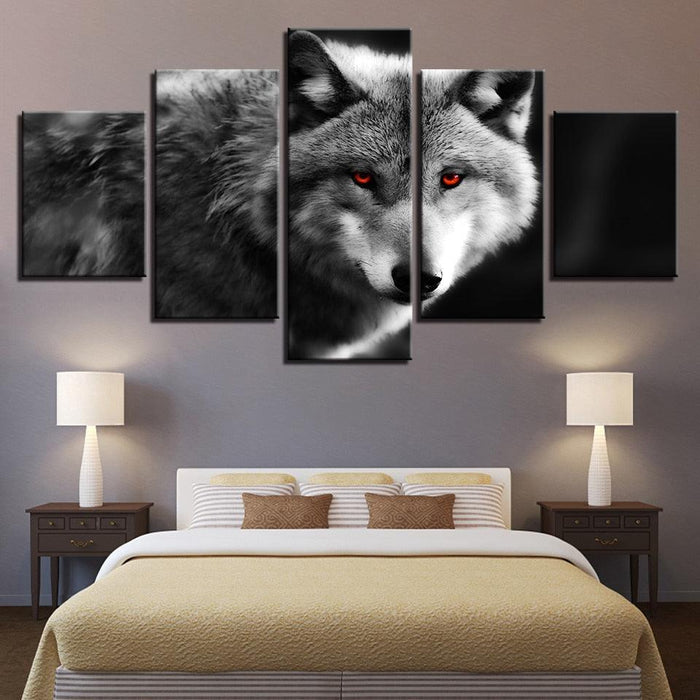 Red Eyed Wolf 5 Piece HD Multi Panel Canvas Wall Art Frame