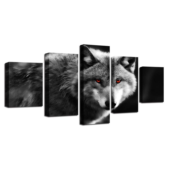 Red Eyed Wolf 5 Piece HD Multi Panel Canvas Wall Art Frame