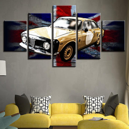 British Flag And Yellow Car 5 Piece HD Multi Panel Canvas Wall Art Frame - Original Frame